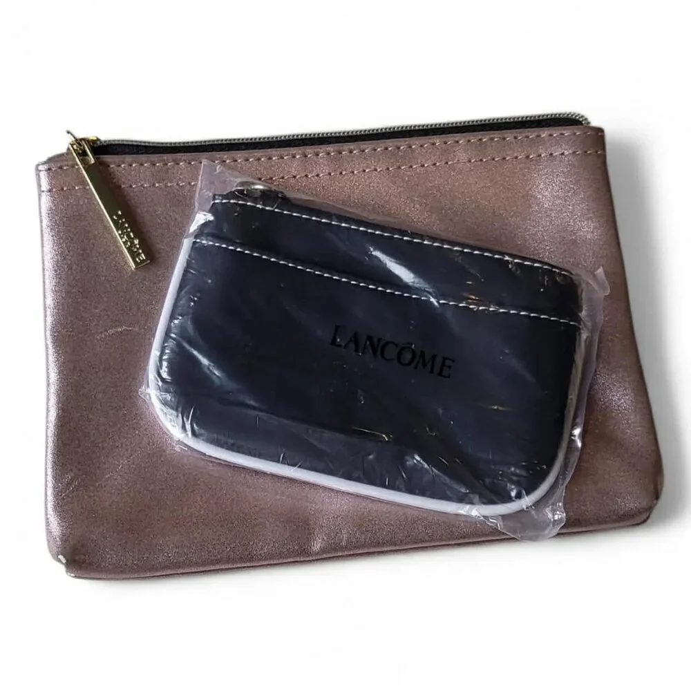 Lancôme Paris Makeup Bag Metallic Pink w Black Pouch Lot of 2